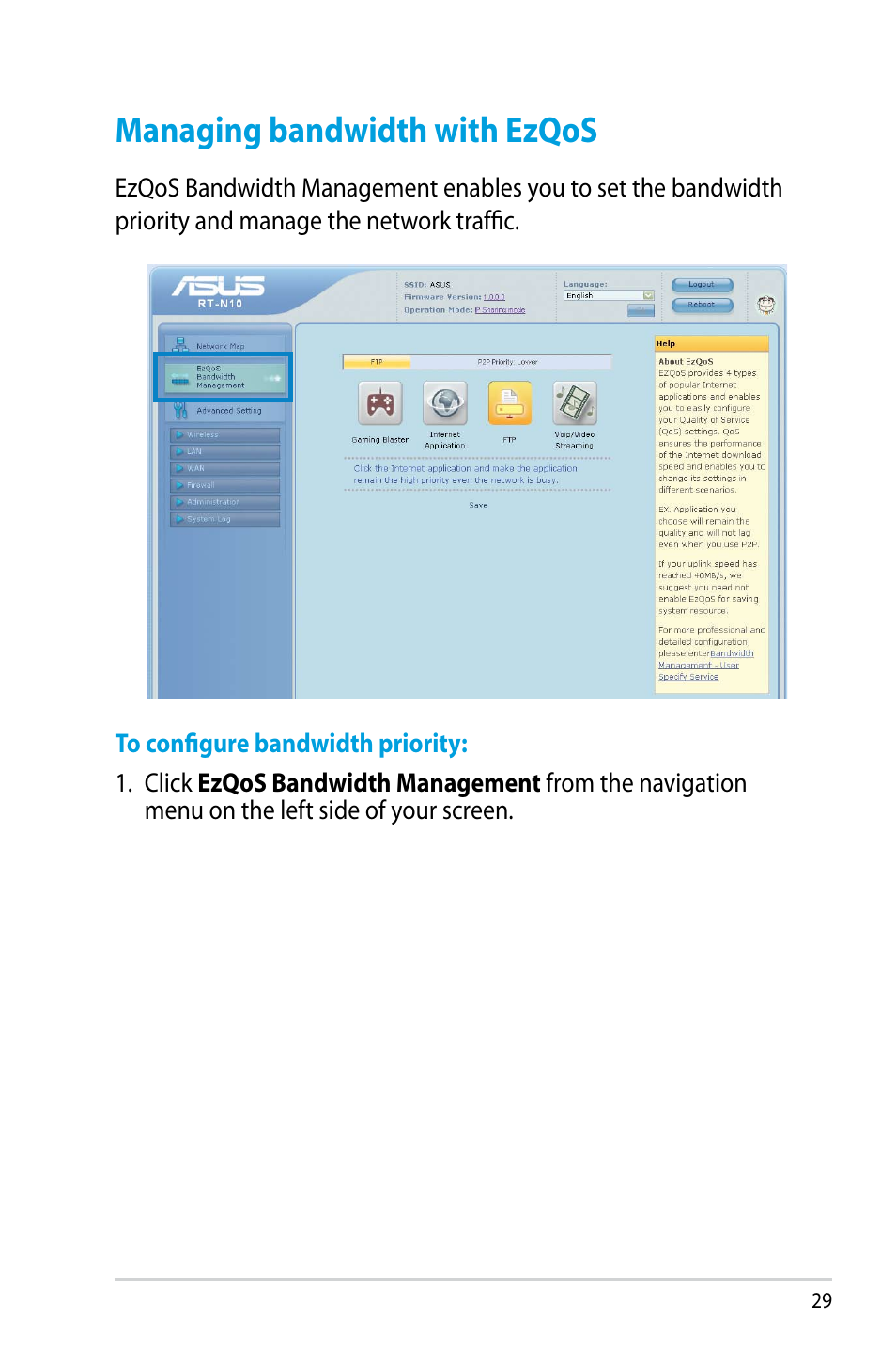 Managing bandwidth with ezqos | Asus RT-N10 (VER.D1) User Manual | Page 29 / 70