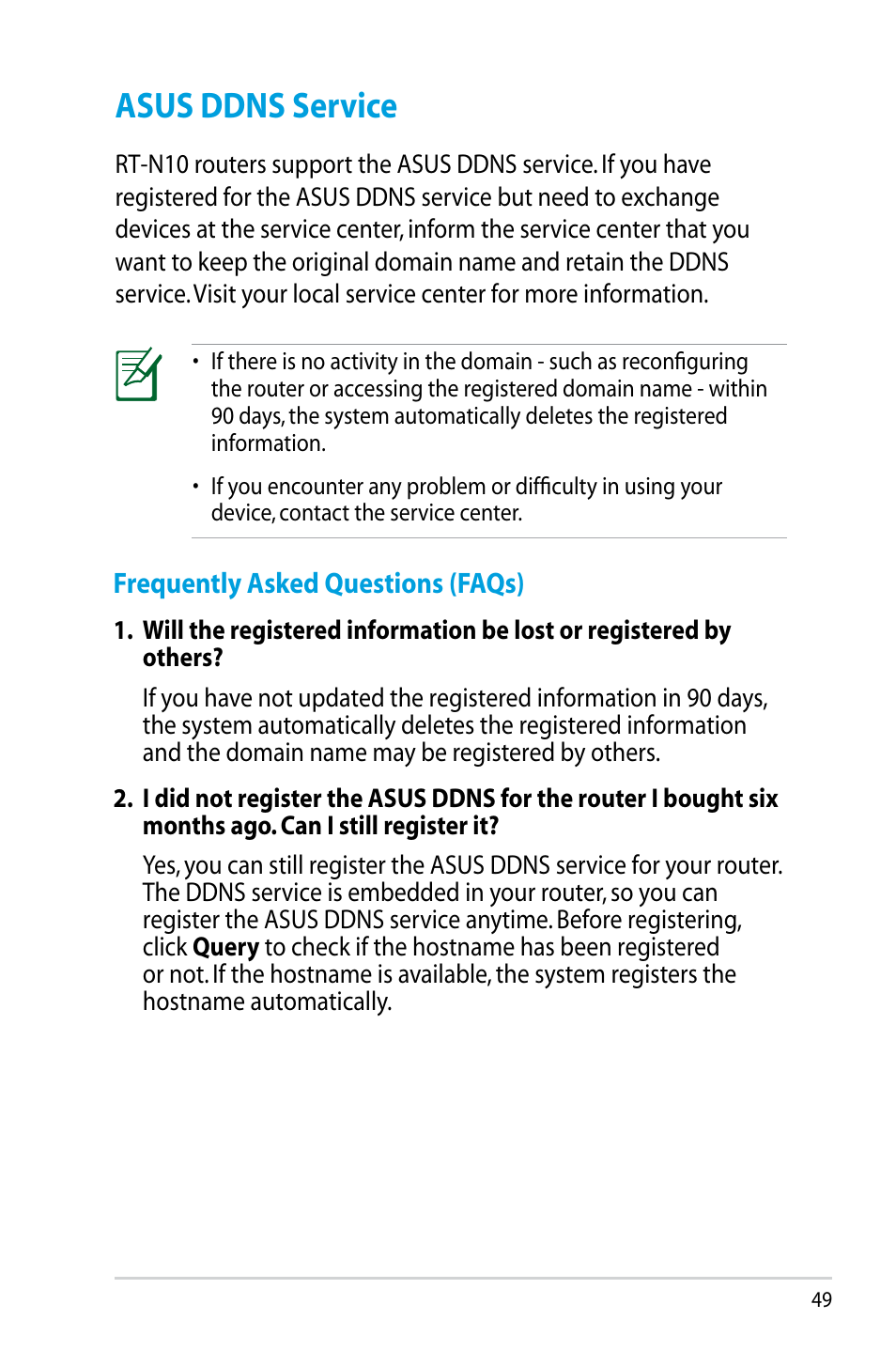 Asus ddns service | Asus RT-N10 (VER.D1) User Manual | Page 49 / 70