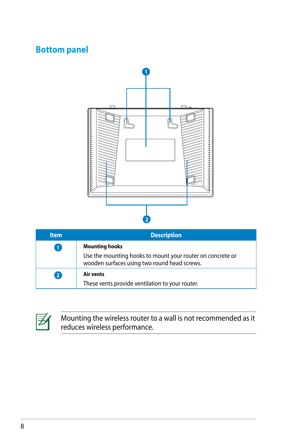 Bottom panel | Asus RT-N10 (VER.D1) User Manual | Page 8 / 70