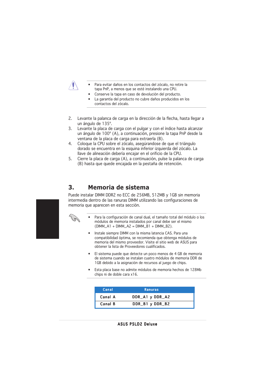 Espa ñ ol | Asus P5LD2 Deluxe User Manual | Page 12 / 20