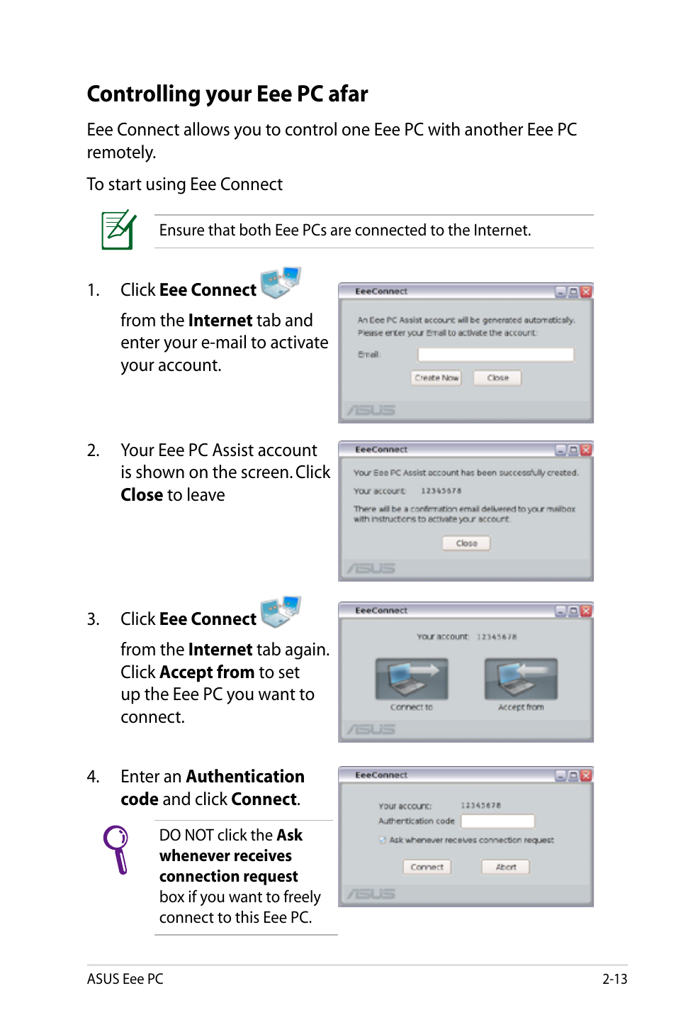 Controlling your eee pc afar, Controlling your eee pc afar -13 | Asus Eee PC S101/Linux User Manual | Page 23 / 90