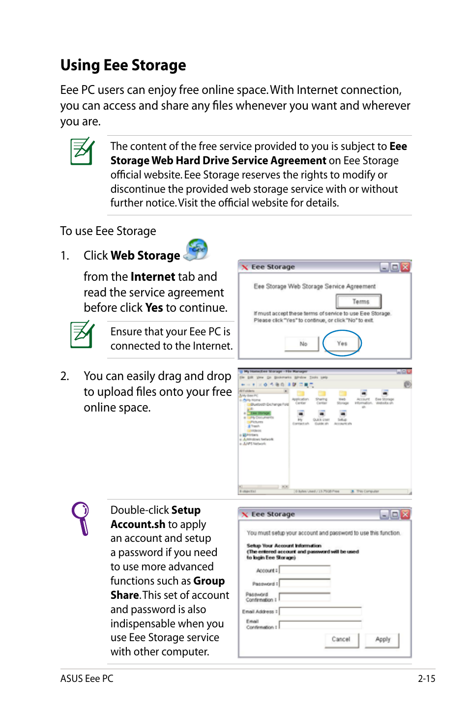 Using eee storage, Using eee storage -15 | Asus Eee PC S101/Linux User Manual | Page 25 / 90