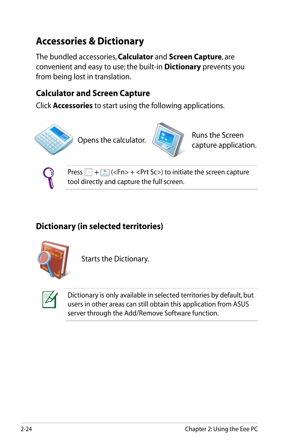 Accessories & dictionary, Accessories & dictionary -24 | Asus Eee PC S101/Linux User Manual | Page 34 / 90