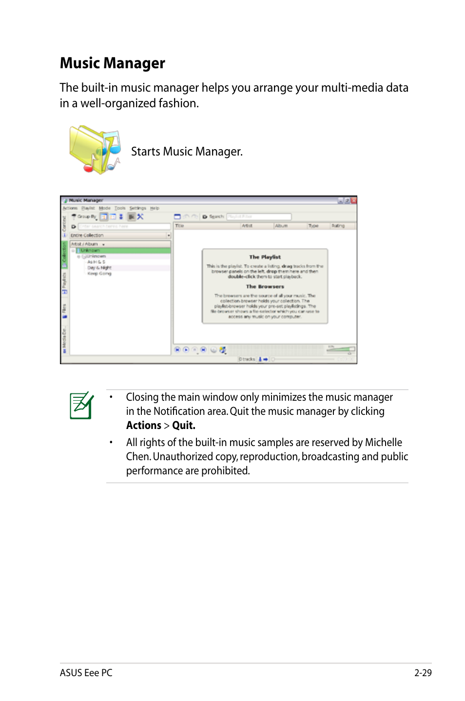 Music manager, Music manager -29 | Asus Eee PC S101/Linux User Manual | Page 39 / 90