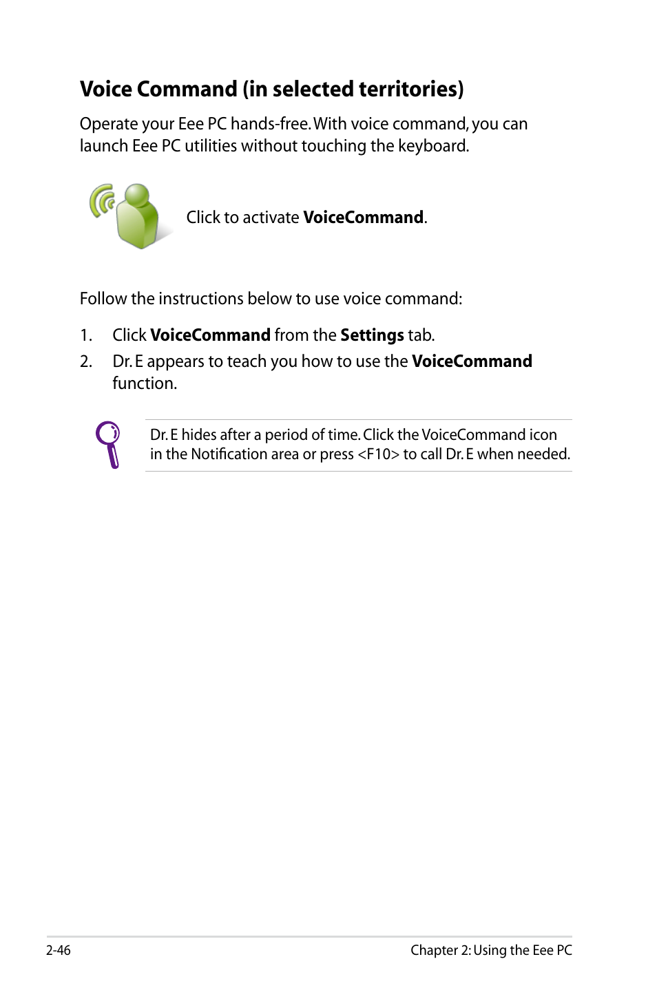 Voice command (in selected territories), Voice command (in selected territories) -46 | Asus Eee PC S101/Linux User Manual | Page 56 / 90