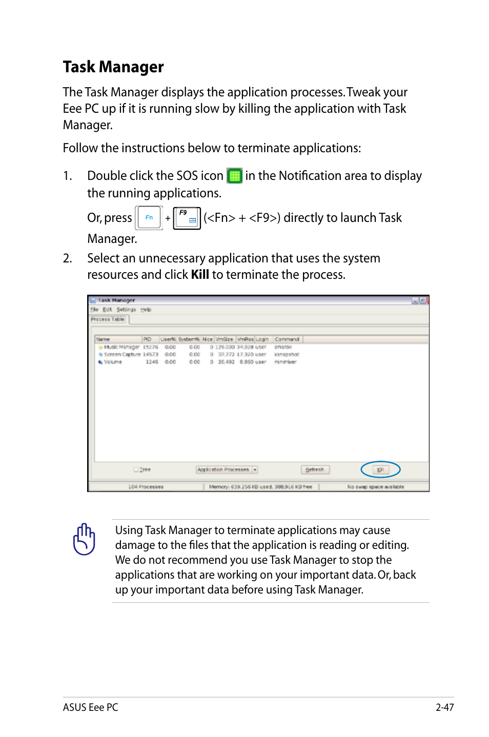 Task manager, Task manager -47 | Asus Eee PC S101/Linux User Manual | Page 57 / 90