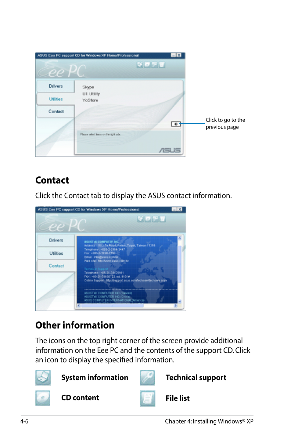 Contact, Other information, Contact -6 other information -6 | Asus Eee PC S101/Linux User Manual | Page 74 / 90