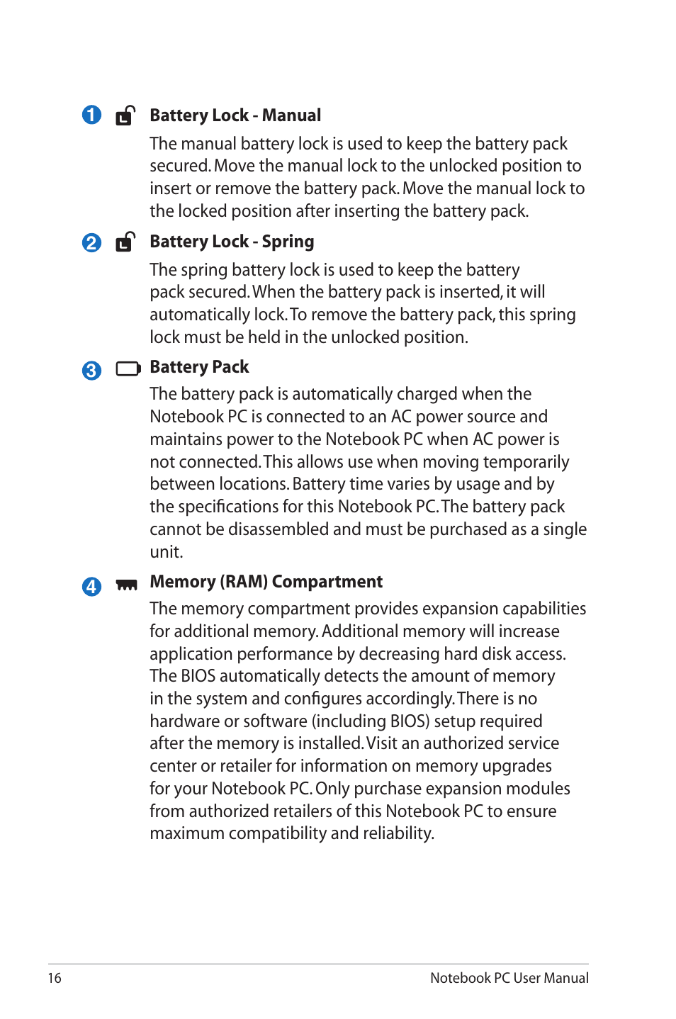 Asus U30Jc User Manual | Page 16 / 104