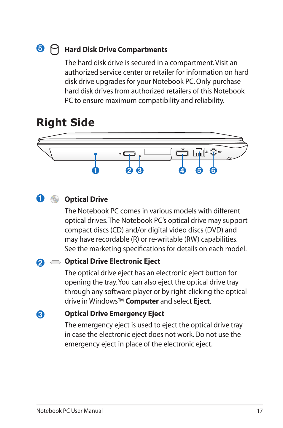 Right side | Asus U30Jc User Manual | Page 17 / 104