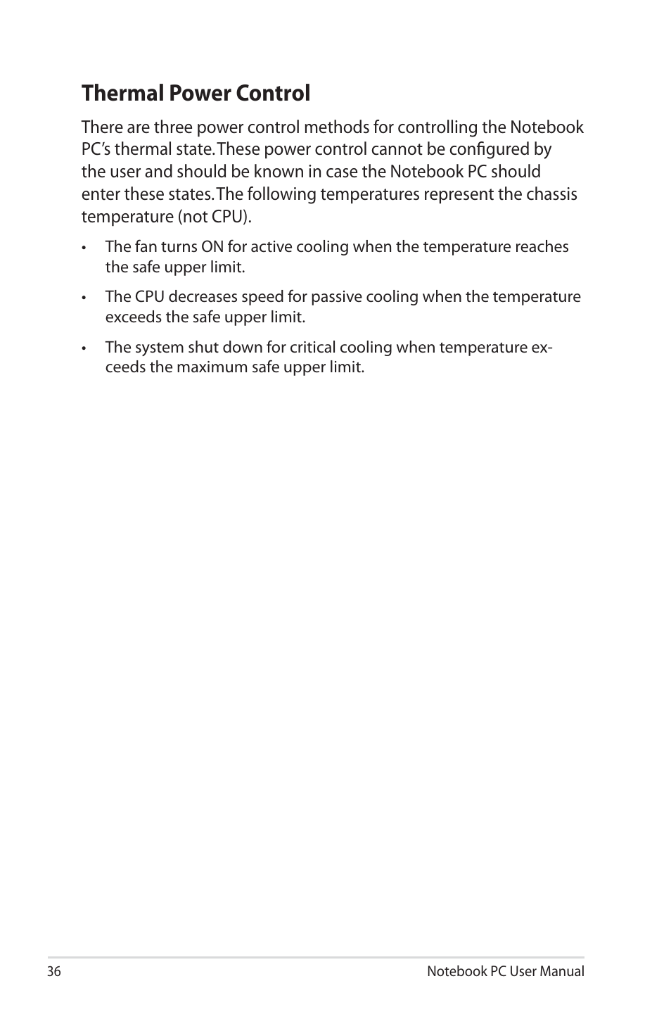 Thermal power control | Asus U30Jc User Manual | Page 36 / 104