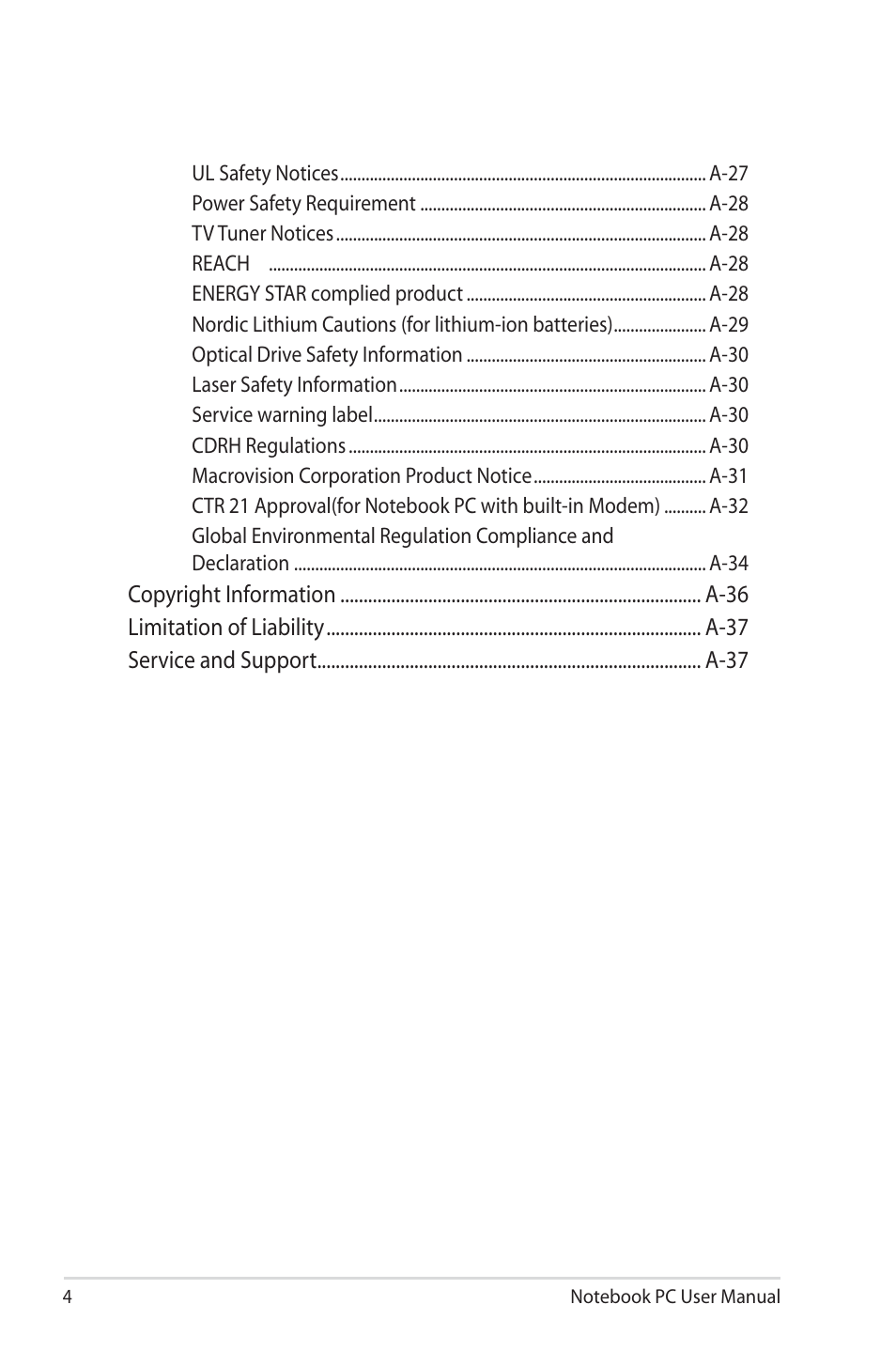 Asus U30Jc User Manual | Page 4 / 104