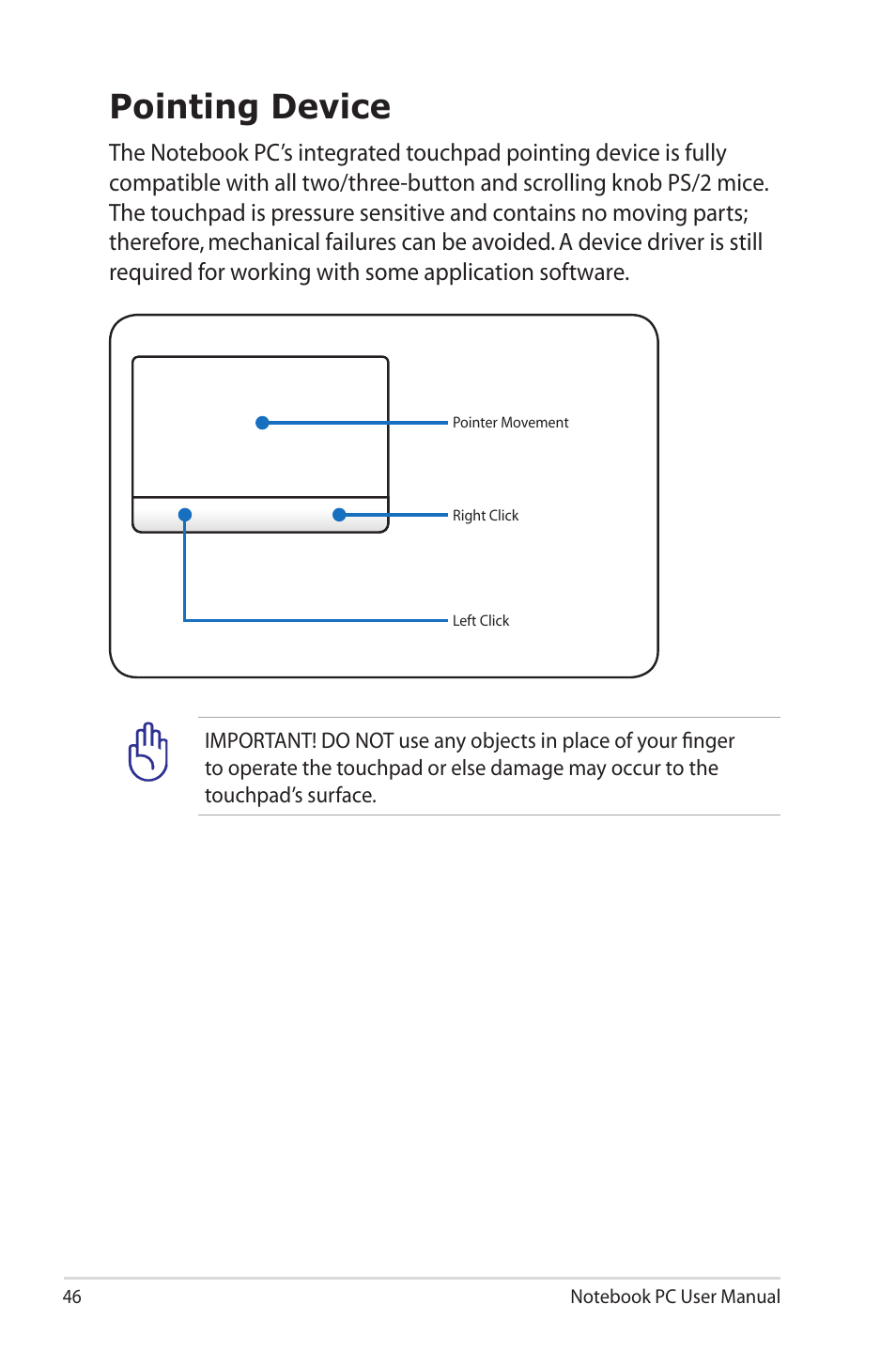 Pointing device | Asus U30Jc User Manual | Page 46 / 104