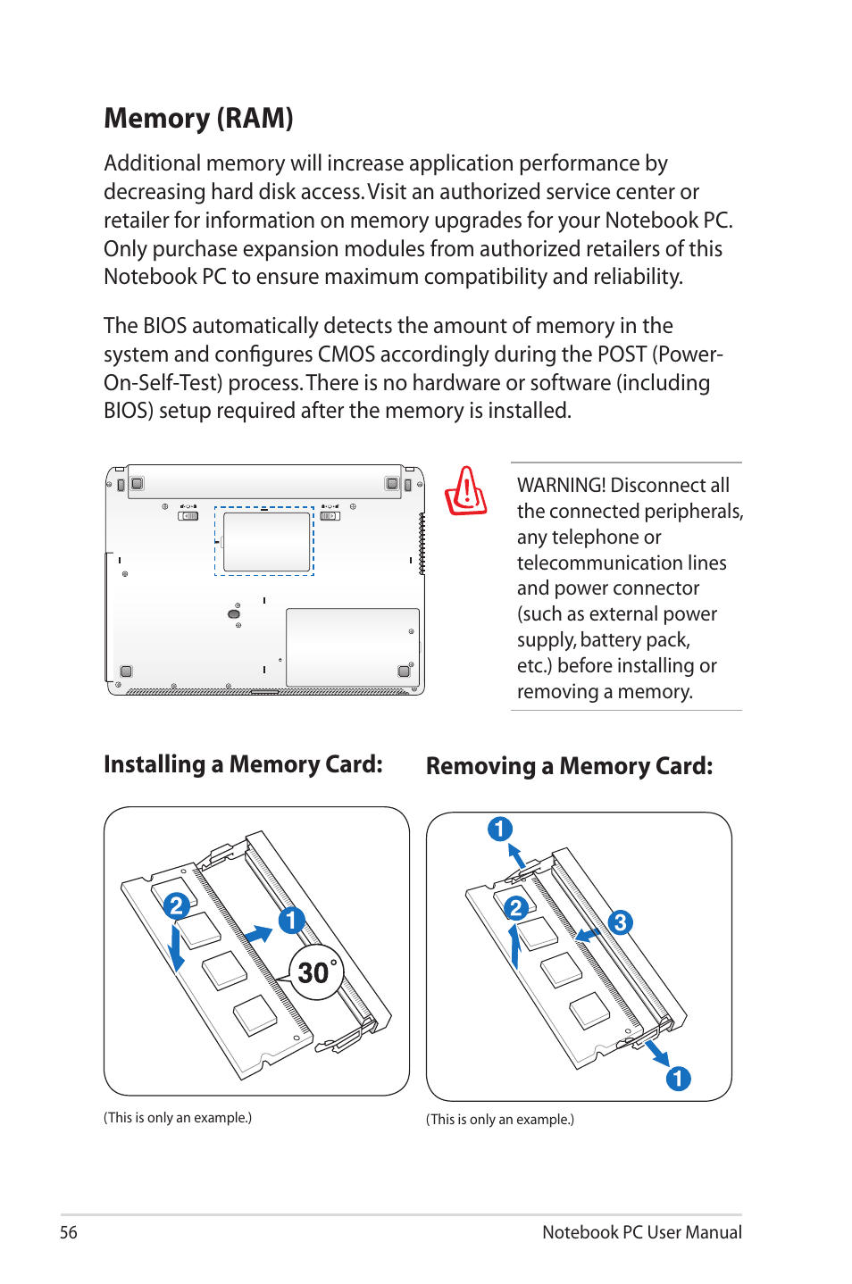 Memory (ram) | Asus U30Jc User Manual | Page 56 / 104