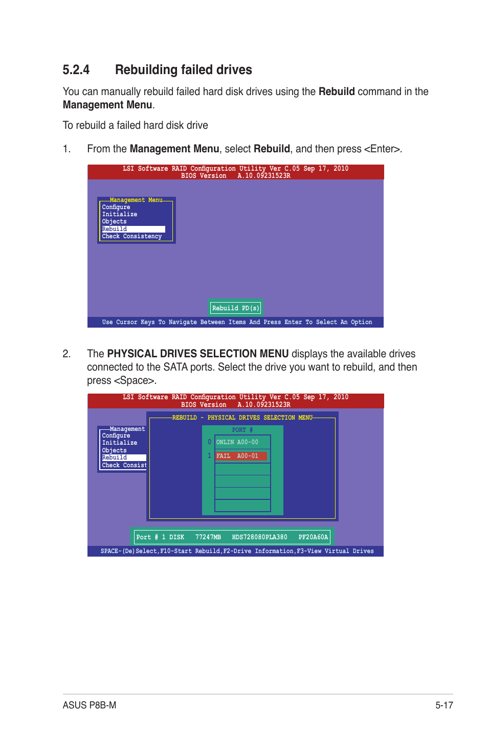 4 rebuilding failed drives, Rebuilding failed drives -17 | Asus P8B-M User Manual | Page 103 / 150