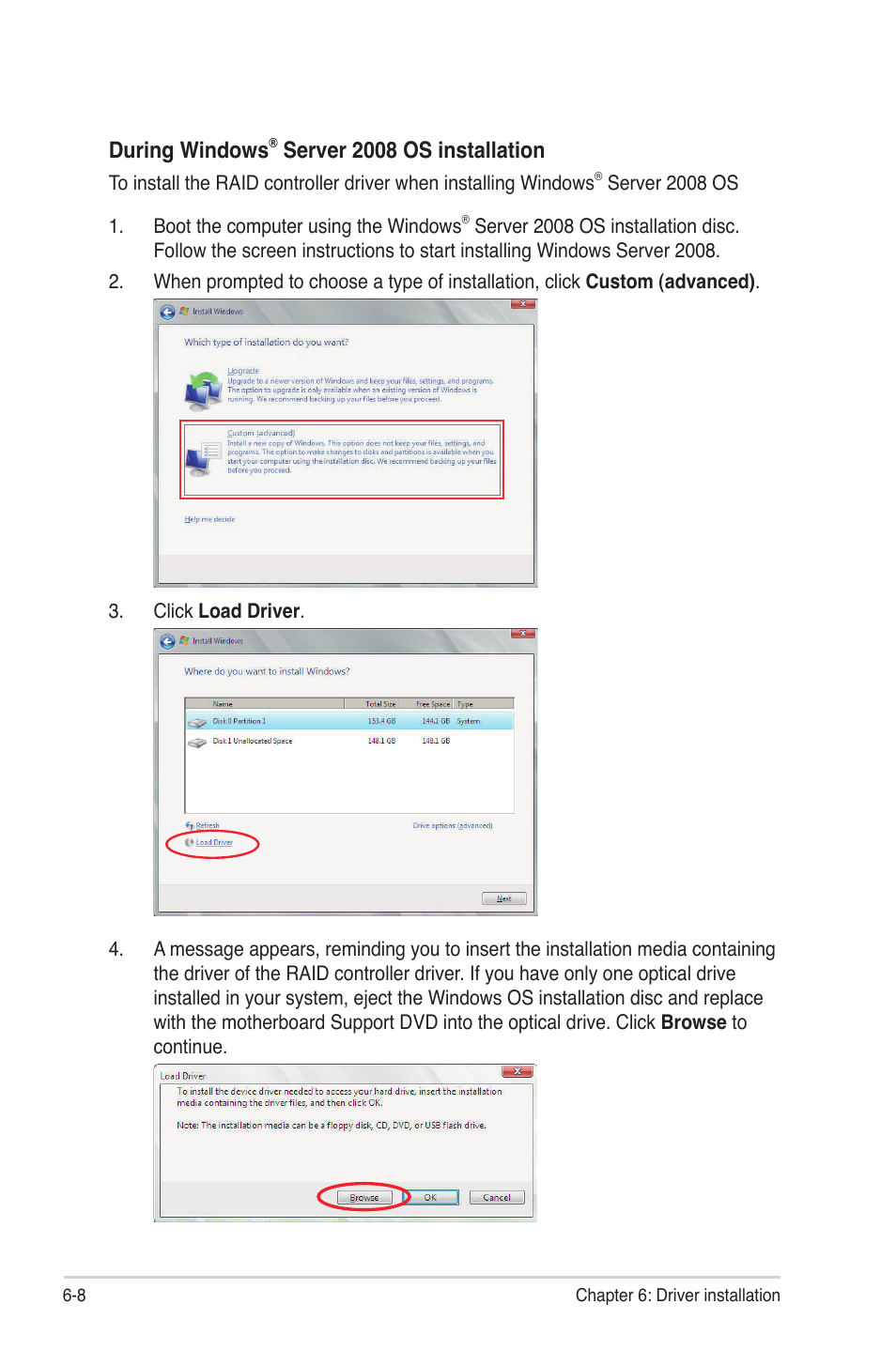 During windows, Server 2008 os installation | Asus P8B-M User Manual | Page 128 / 150