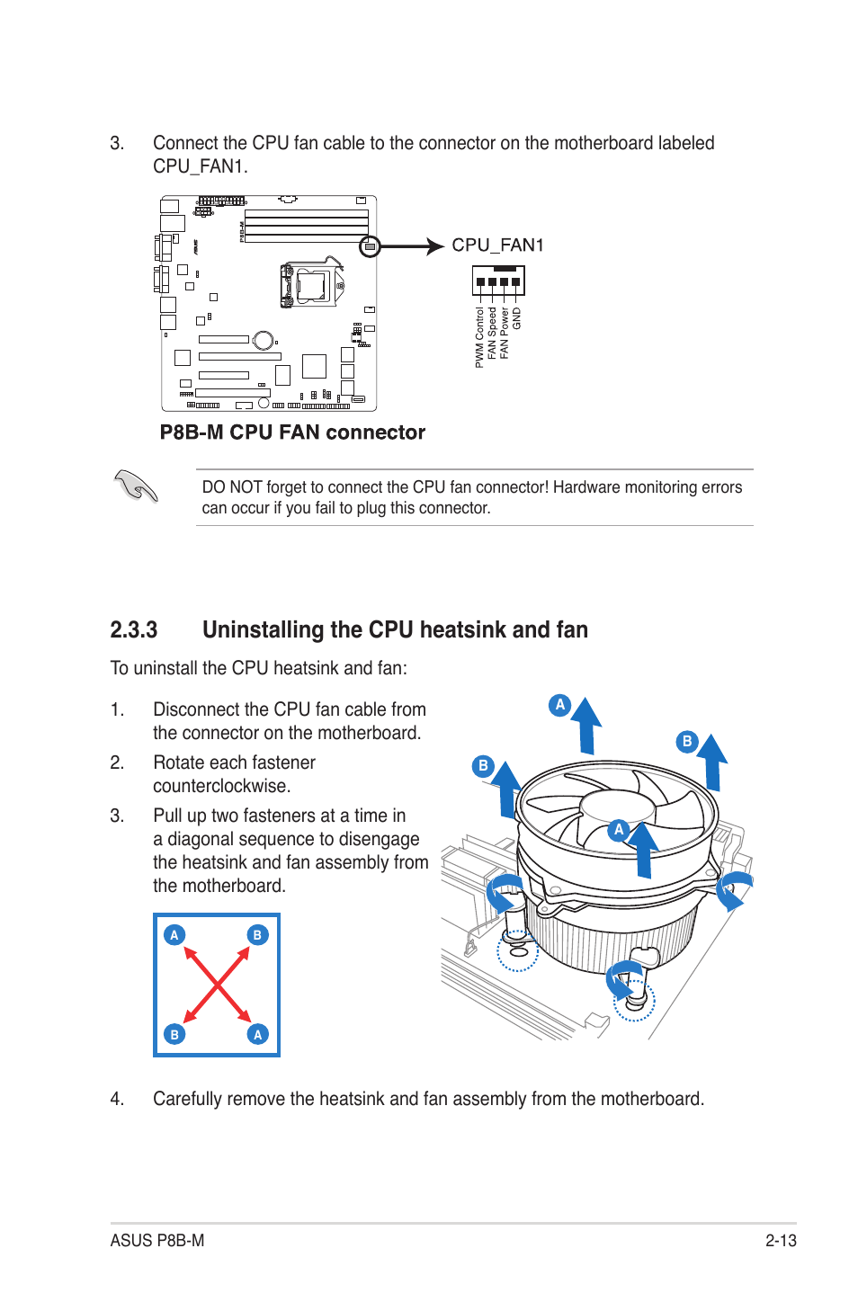 3 uninstalling the cpu heatsink and fan, Uninstalling the cpu heatsink and fan -13 | Asus P8B-M User Manual | Page 31 / 150