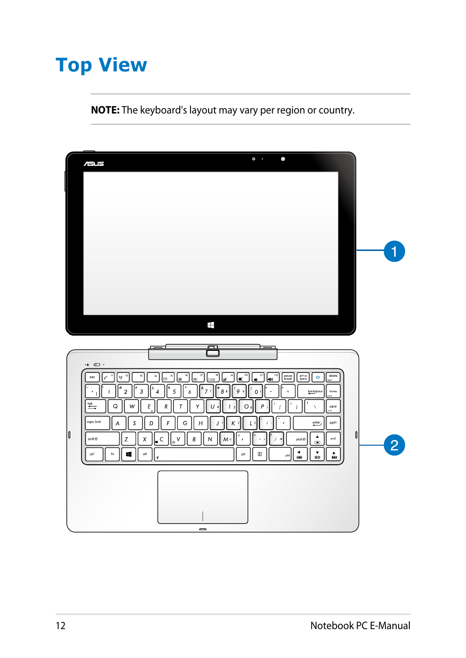 Top view | Asus T300LA User Manual | Page 12 / 120