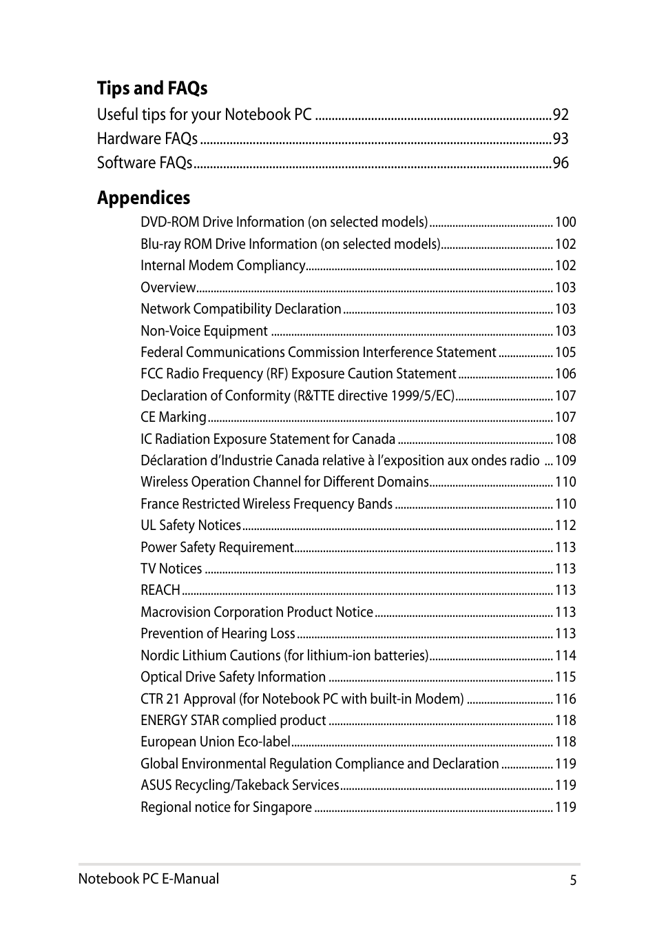 Tips and faqs, Appendices | Asus T300LA User Manual | Page 5 / 120