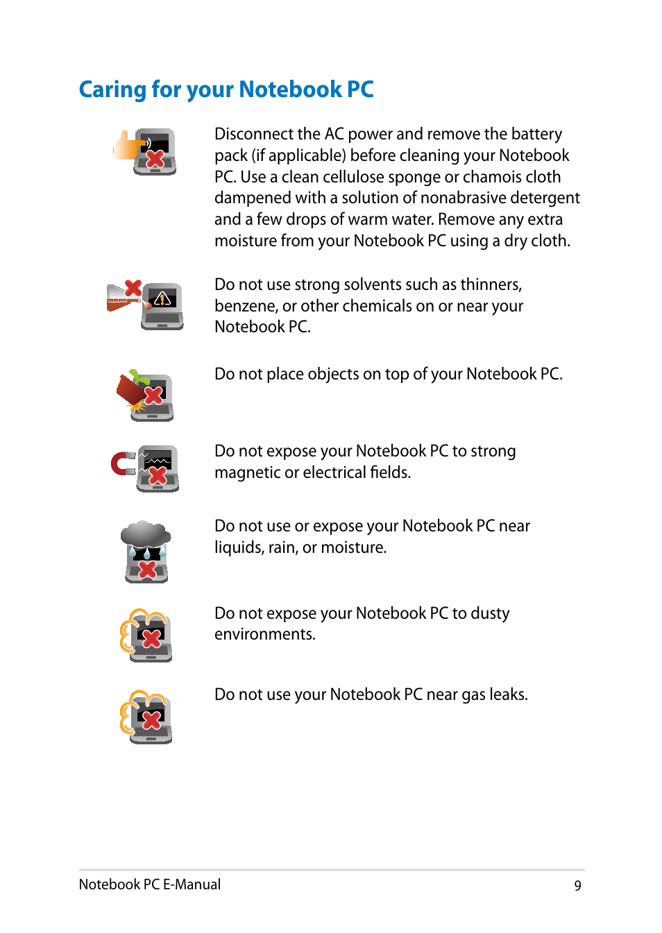 Caring for your notebook pc | Asus T300LA User Manual | Page 9 / 120