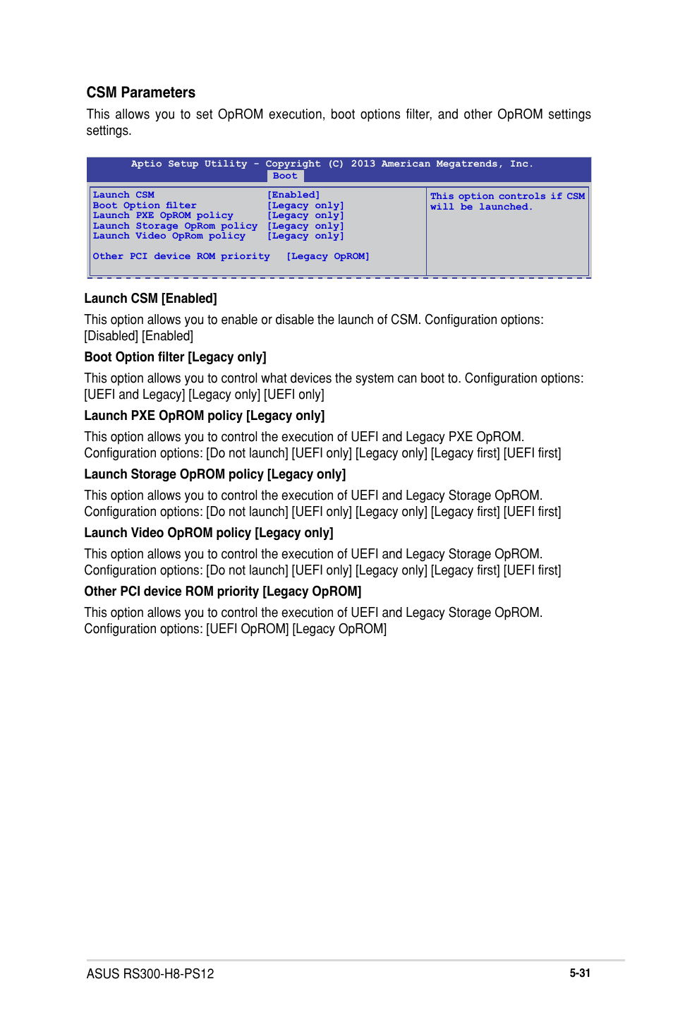Csm parameters | Asus RS300-H8-PS12 User Manual | Page 103 / 192