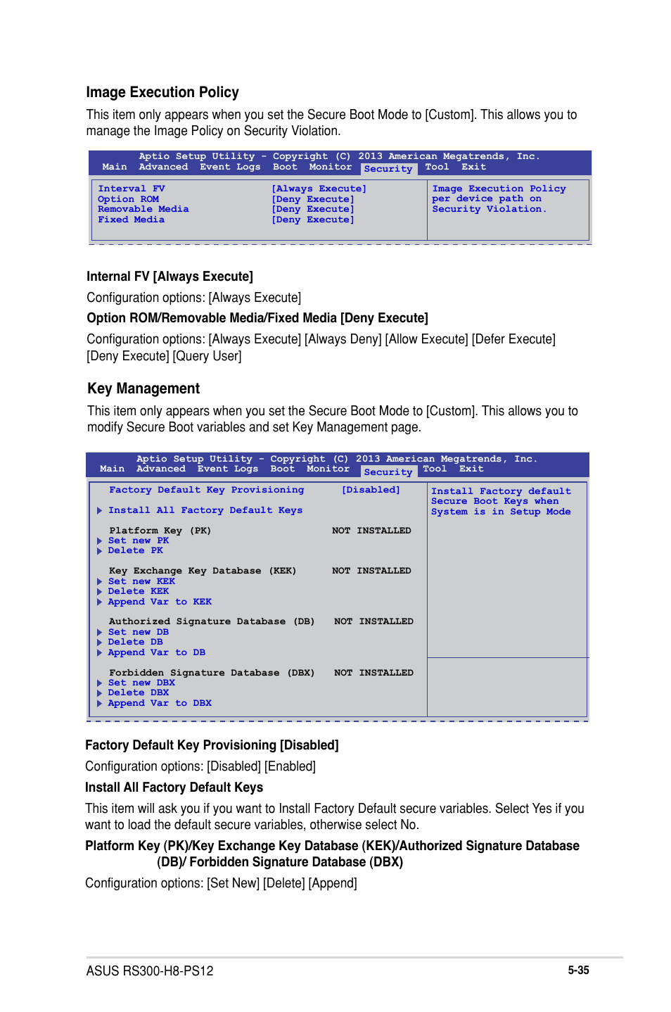 Key management, Image execution policy | Asus RS300-H8-PS12 User Manual | Page 107 / 192