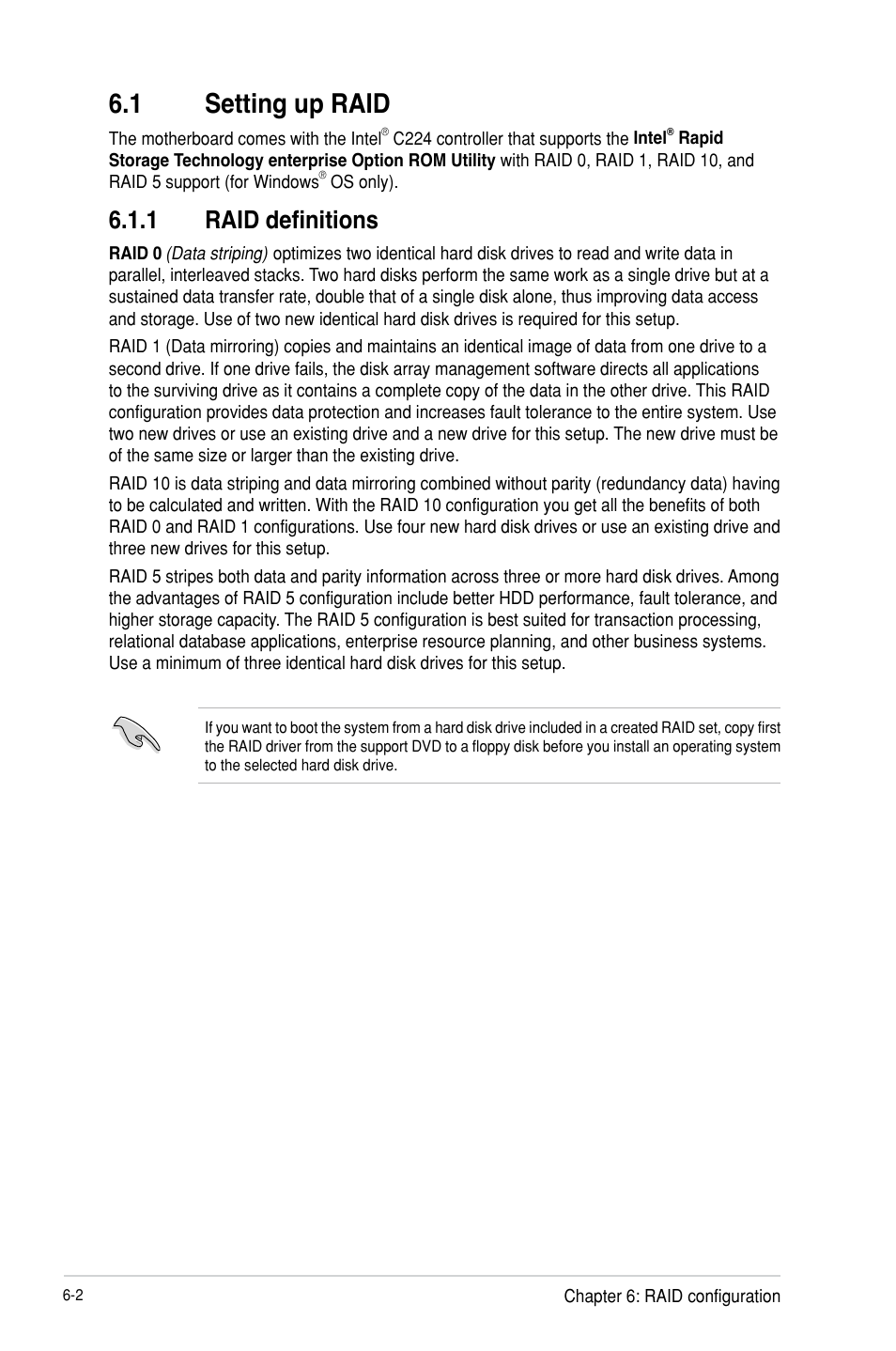 1 setting up raid, 1 raid definitions, Setting up raid -2 6.1.1 | Raid definitions -2 | Asus RS300-H8-PS12 User Manual | Page 112 / 192