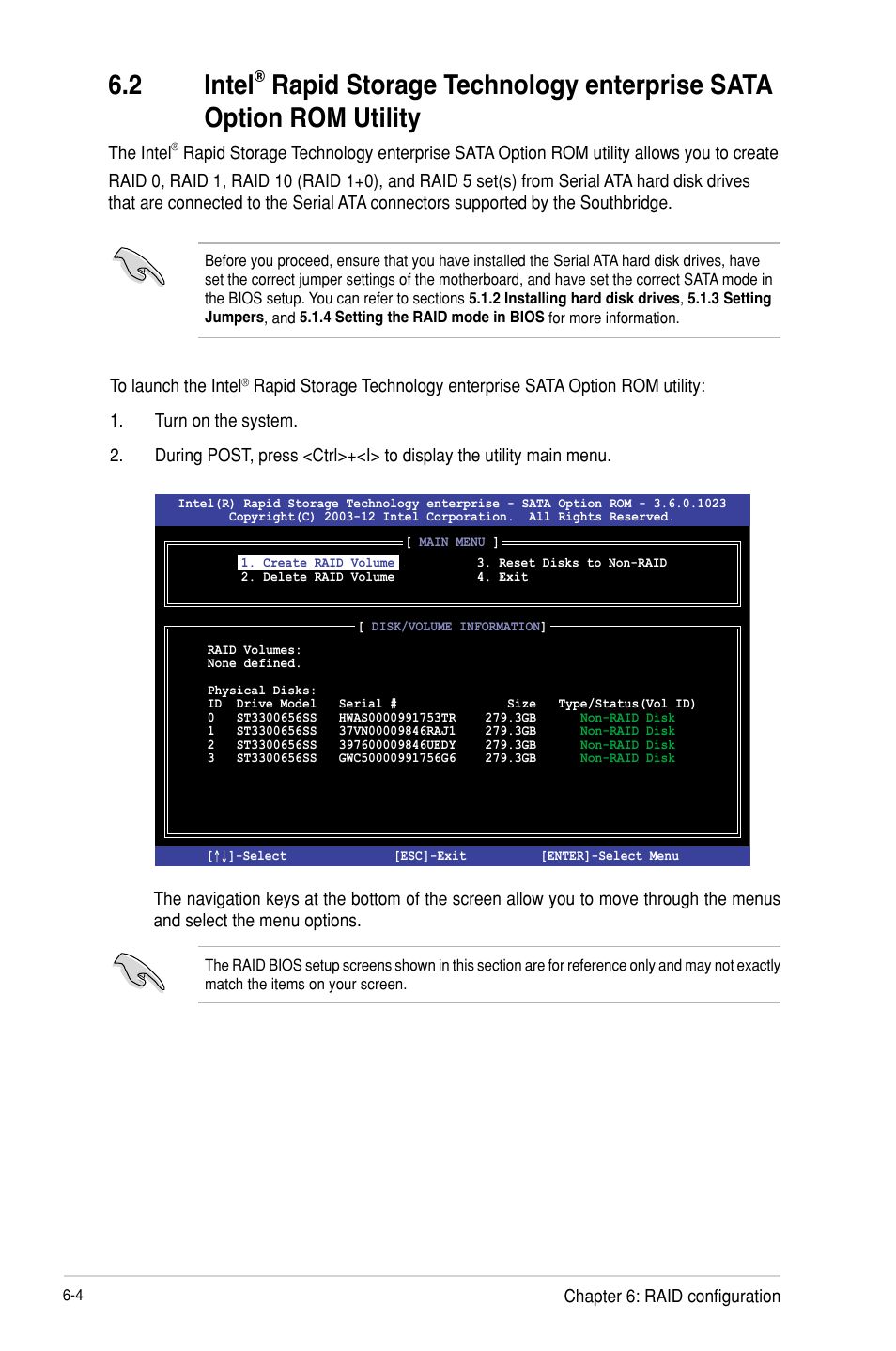 Intel, Rapid storage technology enterprise, Sata option rom utility -4 | 2 intel | Asus RS300-H8-PS12 User Manual | Page 114 / 192