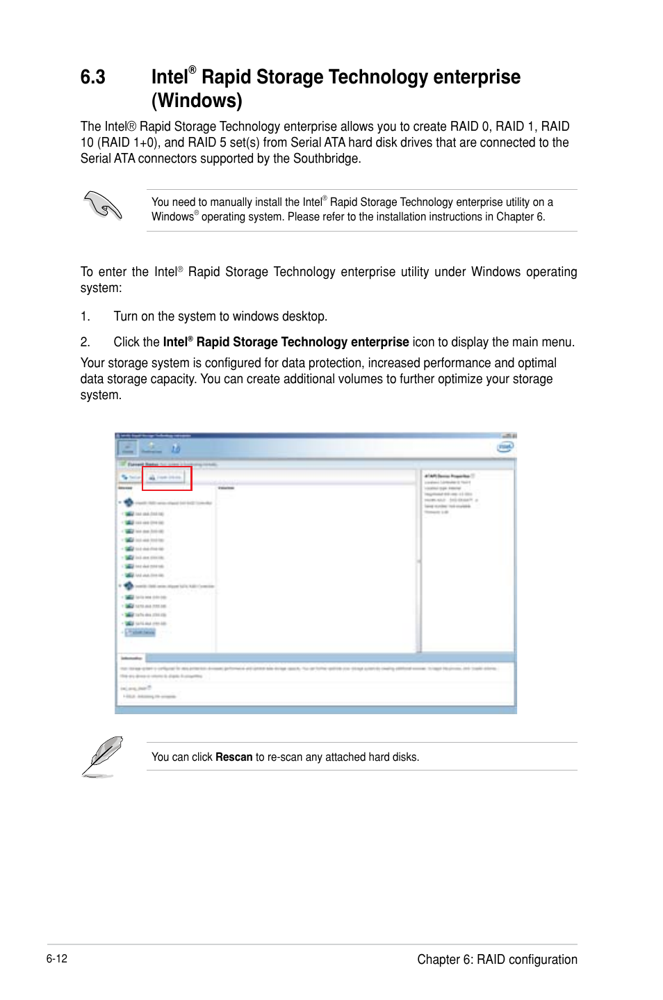 Intel, Rapid storage technology enterprise (windows) -12, 3 intel | Rapid storage technology enterprise (windows) | Asus RS300-H8-PS12 User Manual | Page 122 / 192