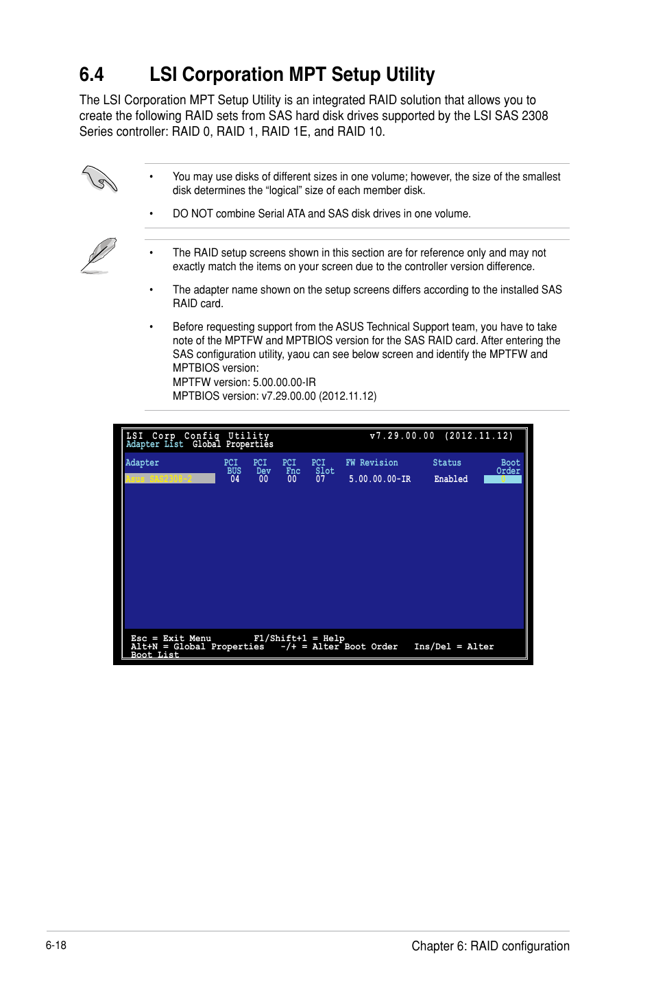 4 lsi corporation mpt setup utility, Lsi corporation mpt setup utility -18 | Asus RS300-H8-PS12 User Manual | Page 128 / 192