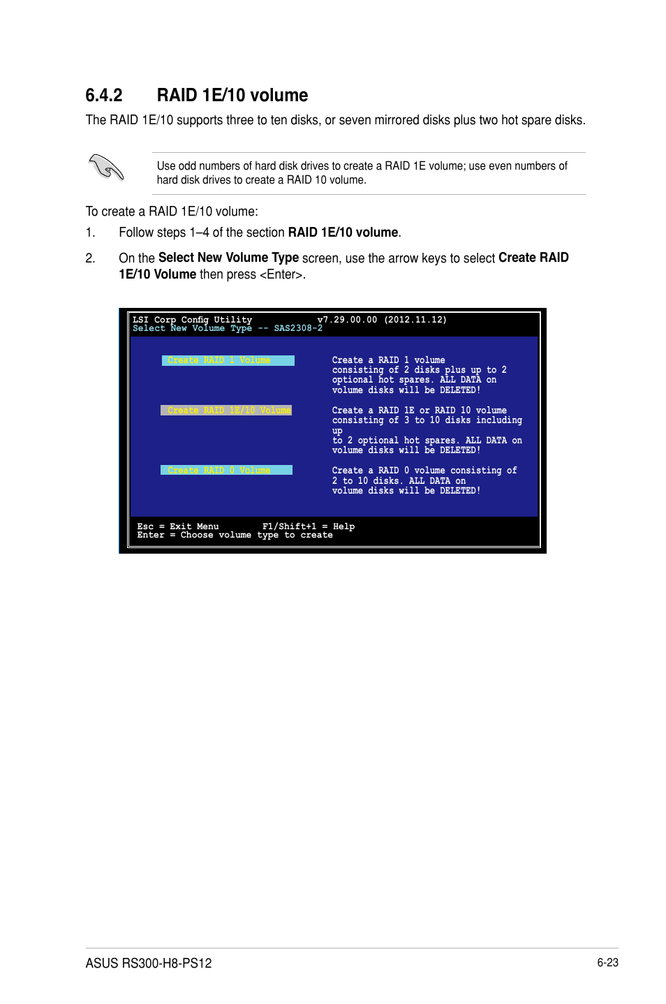 2 raid 1e/10 volume, Raid 1e/10 volume -23 | Asus RS300-H8-PS12 User Manual | Page 133 / 192
