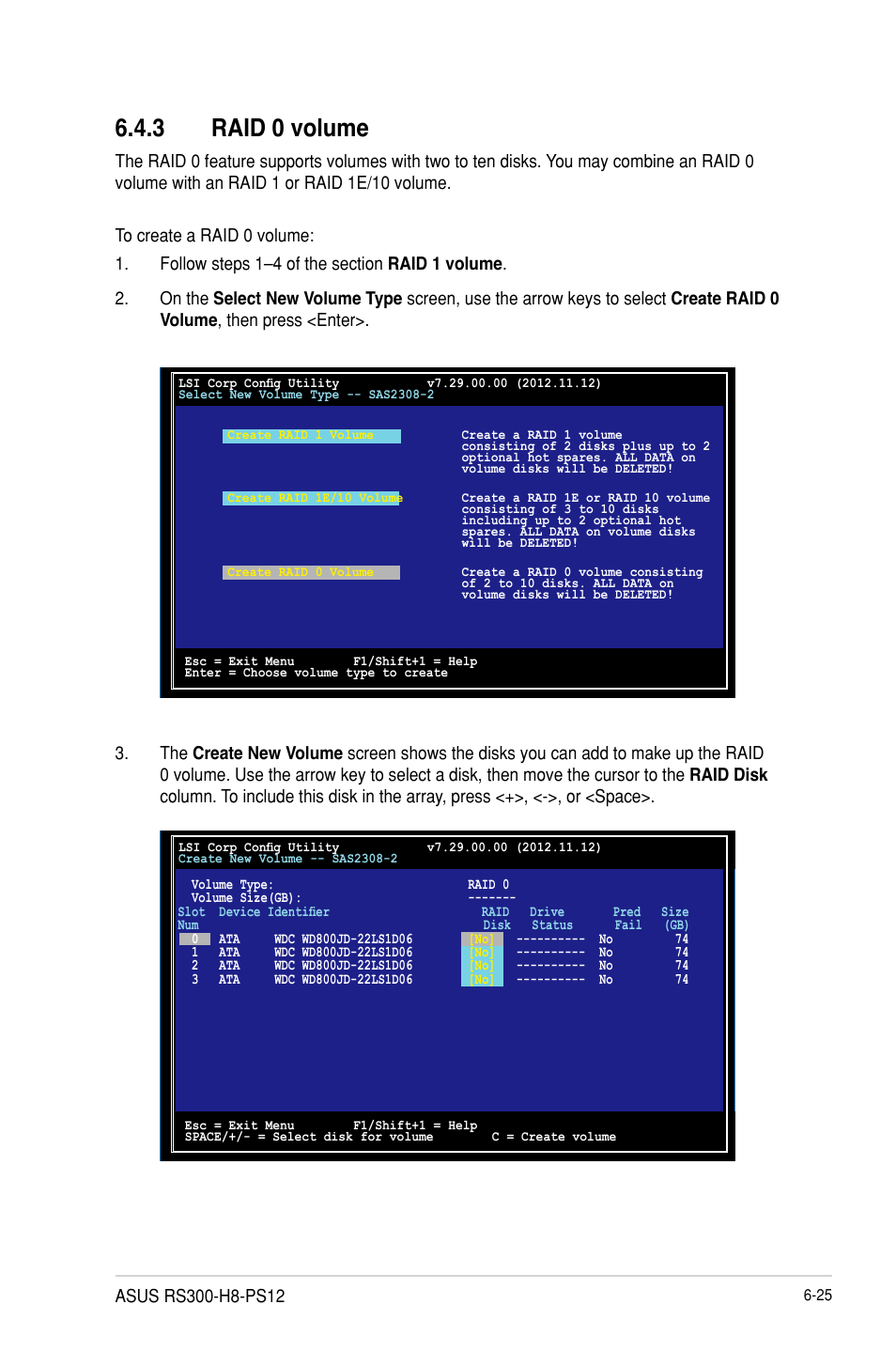 3 raid 0 volume, Raid 0 volume -25 | Asus RS300-H8-PS12 User Manual | Page 135 / 192