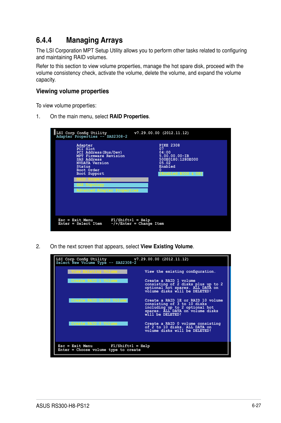 4 managing arrays, Managing arrays -27, Viewing volume properties | Asus RS300-H8-PS12 User Manual | Page 137 / 192