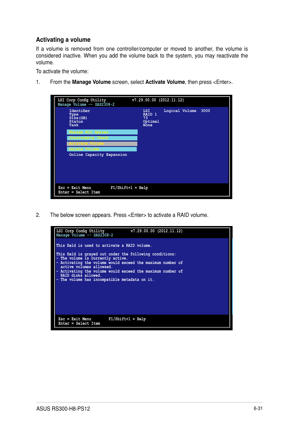 Activating a volume | Asus RS300-H8-PS12 User Manual | Page 141 / 192
