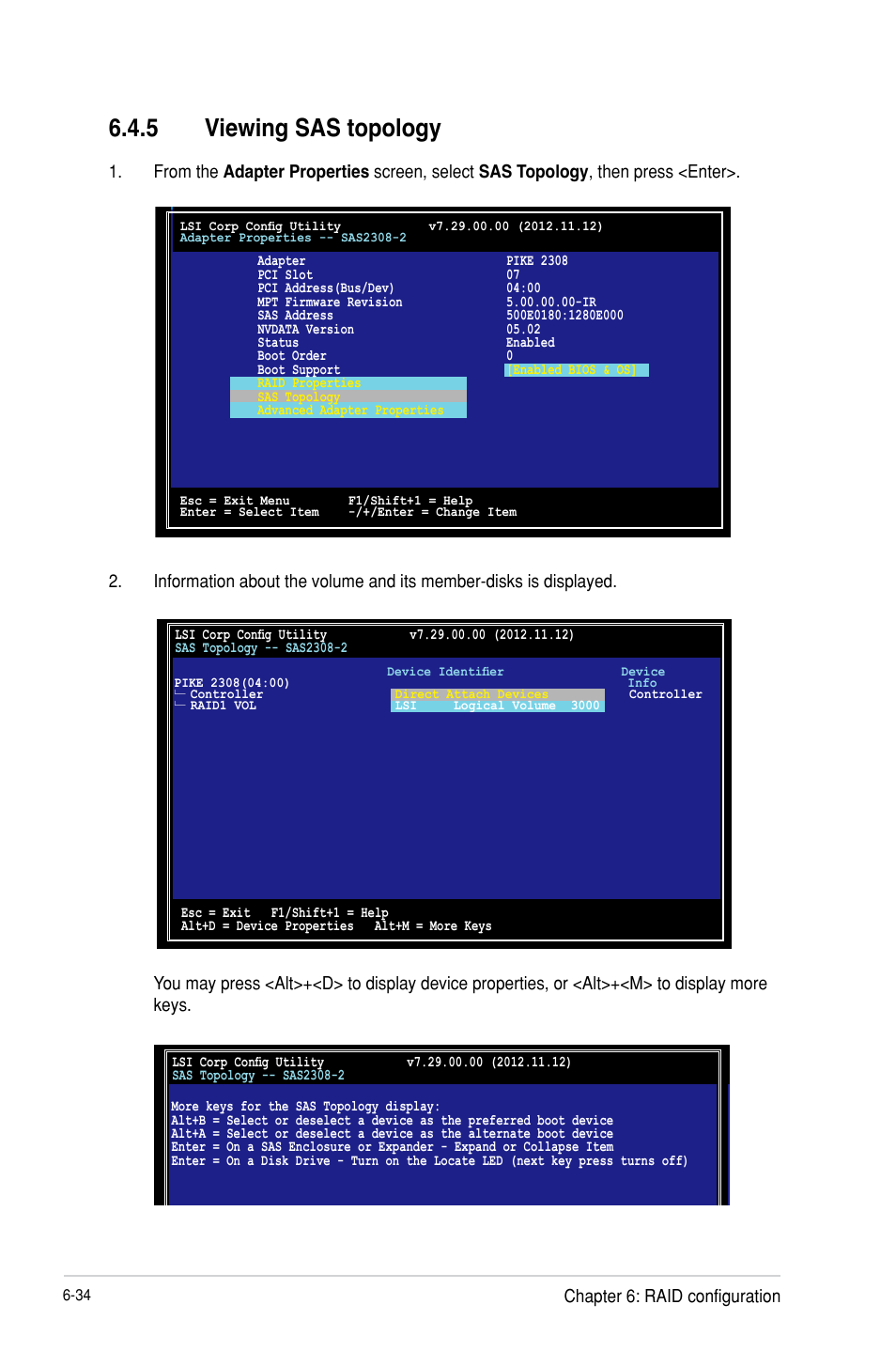 5 viewing sas topology, Viewing sas topology -34, Chapter 6: raid configuration | Asus RS300-H8-PS12 User Manual | Page 144 / 192