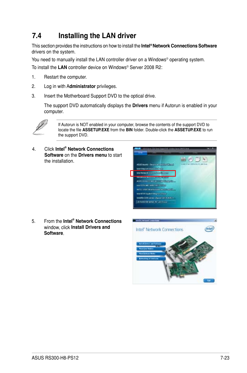 4 installing the lan driver, Installing the lan driver -23 | Asus RS300-H8-PS12 User Manual | Page 171 / 192