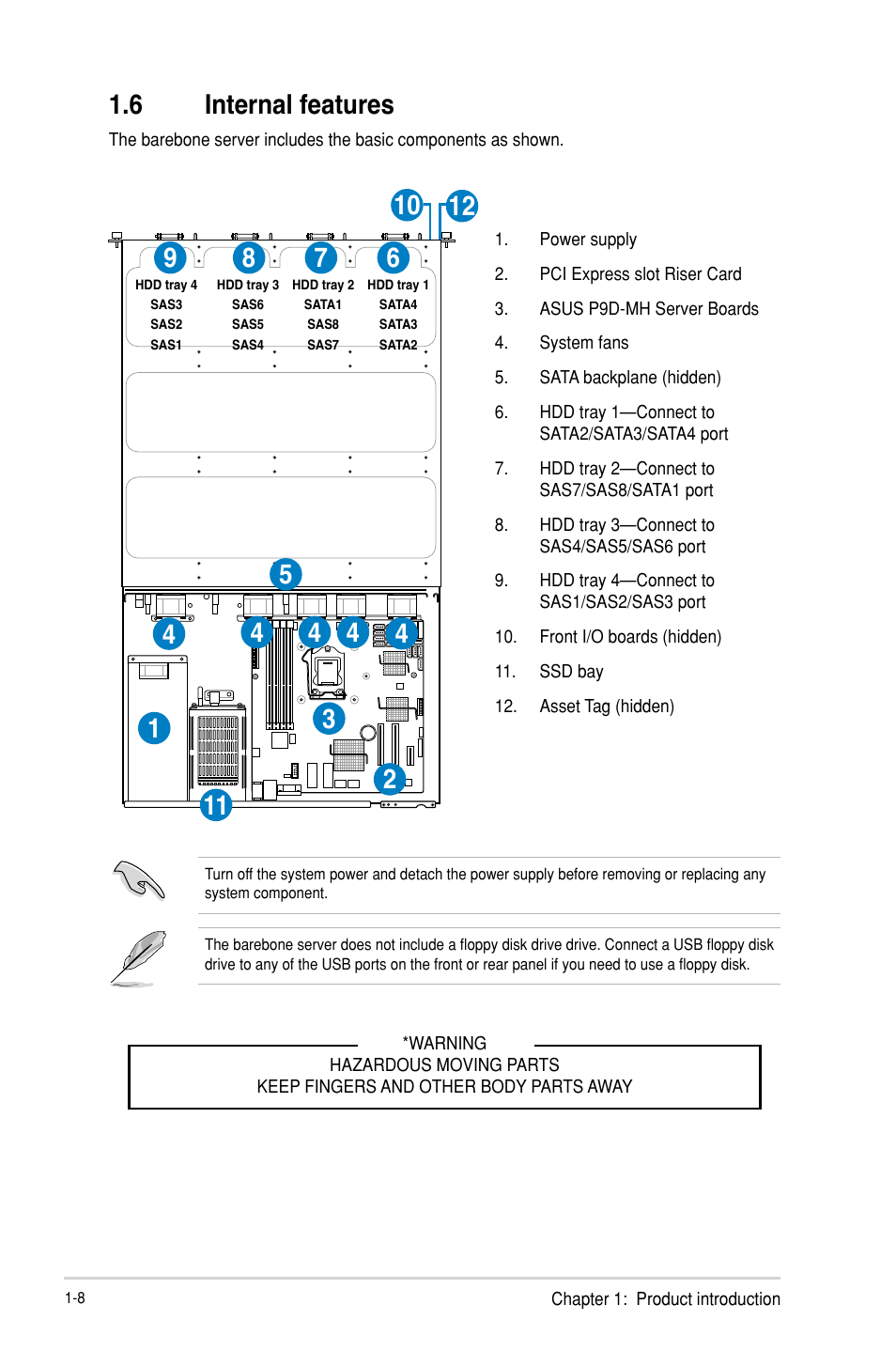 6 internal features, Internal features -8 | Asus RS300-H8-PS12 User Manual | Page 20 / 192