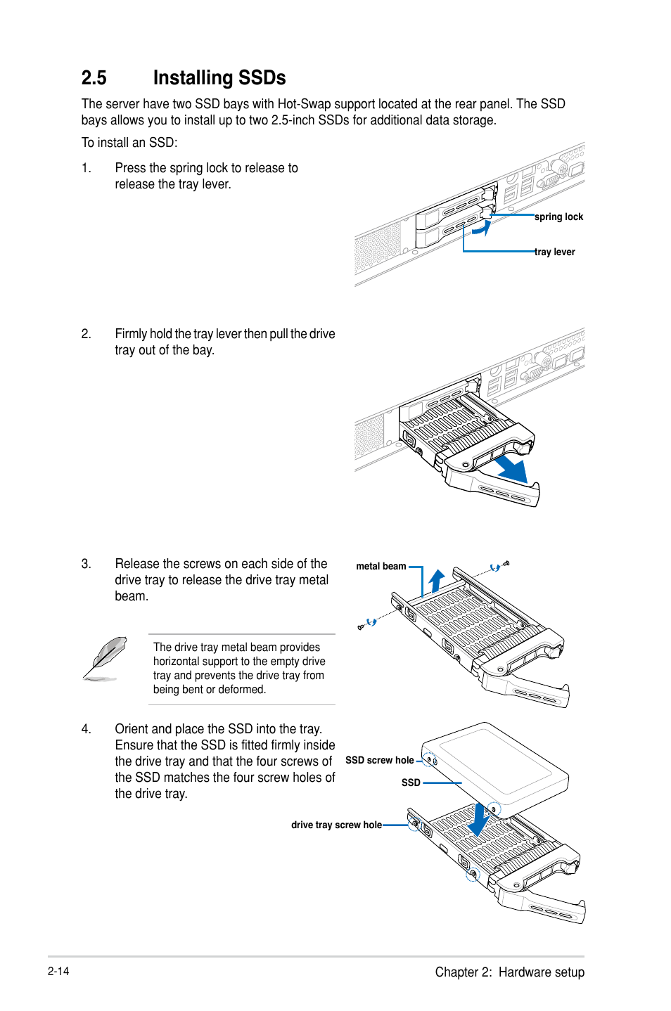 5 installing ssds, Installing ssds -14 | Asus RS300-H8-PS12 User Manual | Page 36 / 192