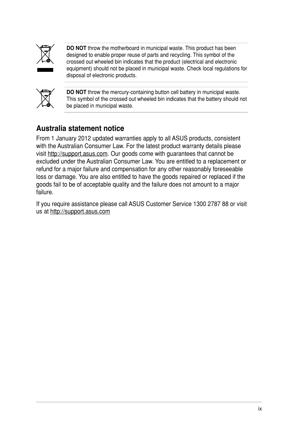 Australia statement notice | Asus RS300-H8-PS12 User Manual | Page 9 / 192