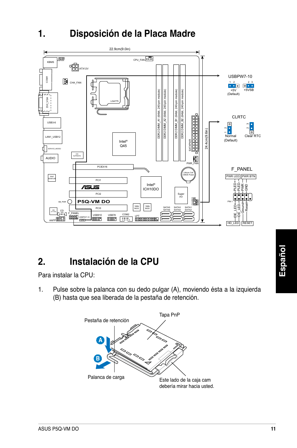 Español, 11 asus p5q-vm do, F_panel | Asus P5Q-VM DO User Manual | Page 11 / 38