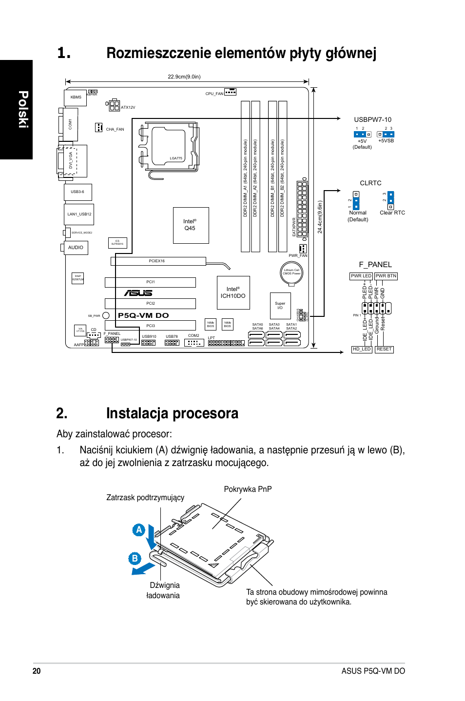 Polski, 20 asus p5q-vm do, F_panel | Asus P5Q-VM DO User Manual | Page 20 / 38