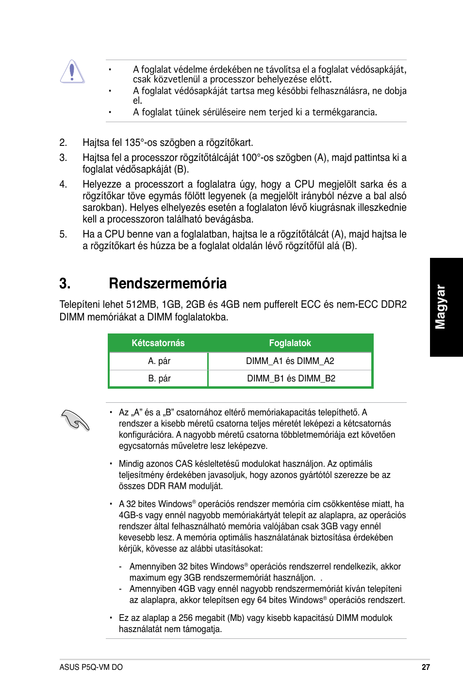 Rendszermemória, Magyar | Asus P5Q-VM DO User Manual | Page 27 / 38