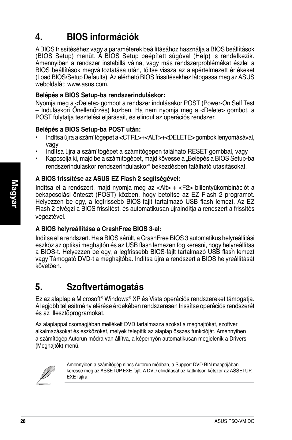 Bios információk, Szoftvertámogatás, Magyar | Asus P5Q-VM DO User Manual | Page 28 / 38