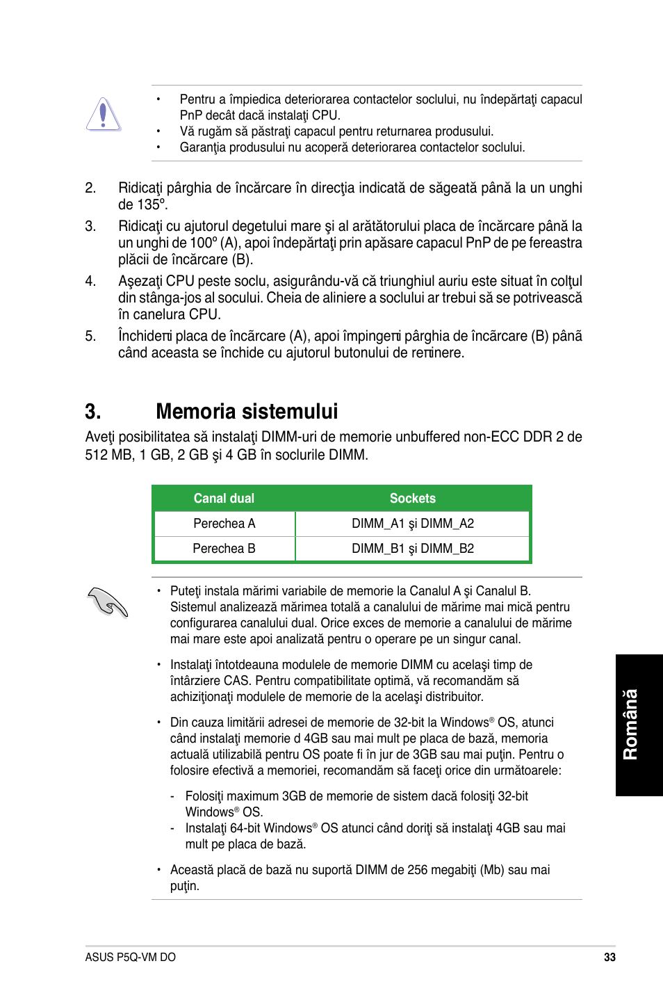 Română | Asus P5Q-VM DO User Manual | Page 33 / 38