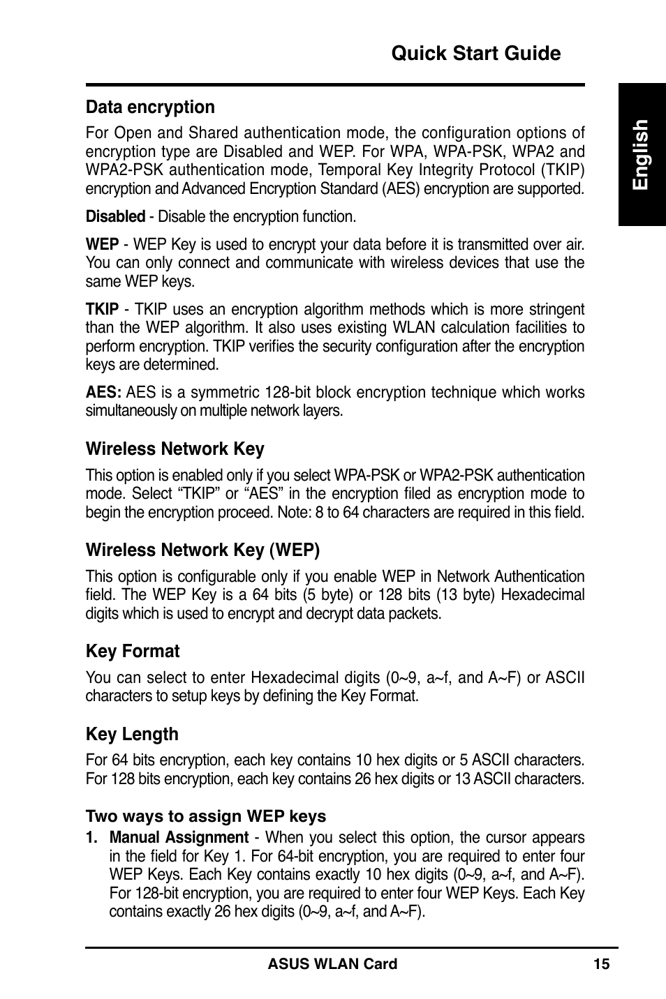 Quick start guide english | Asus WL-100W User Manual | Page 16 / 127