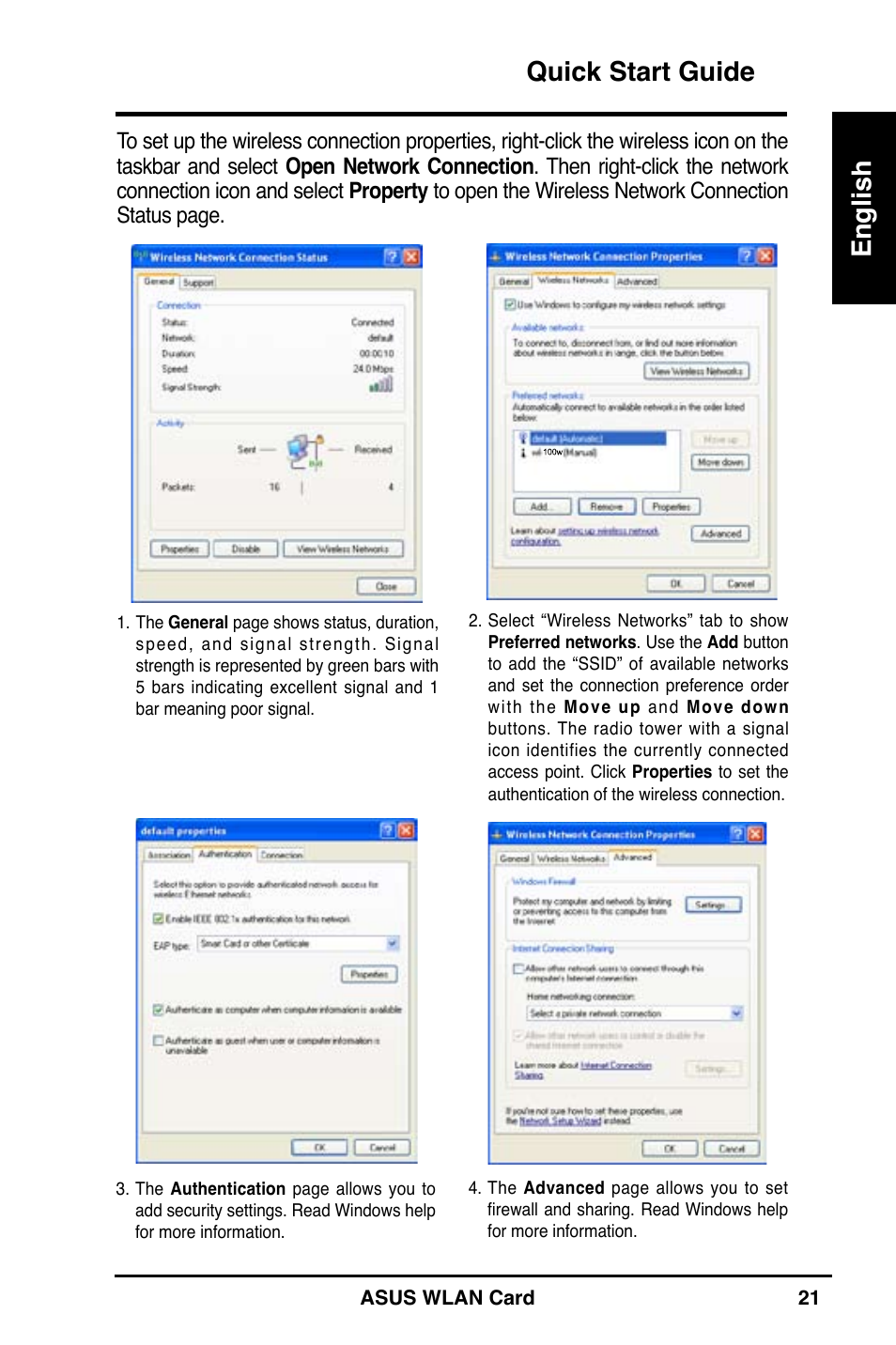 Quick start guide english | Asus WL-100W User Manual | Page 22 / 127