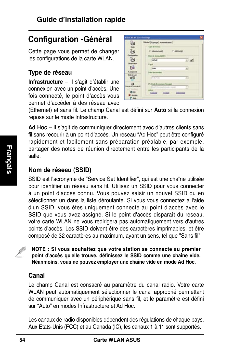 Configuration -général, Guide d’installation rapide français | Asus WL-100W User Manual | Page 55 / 127