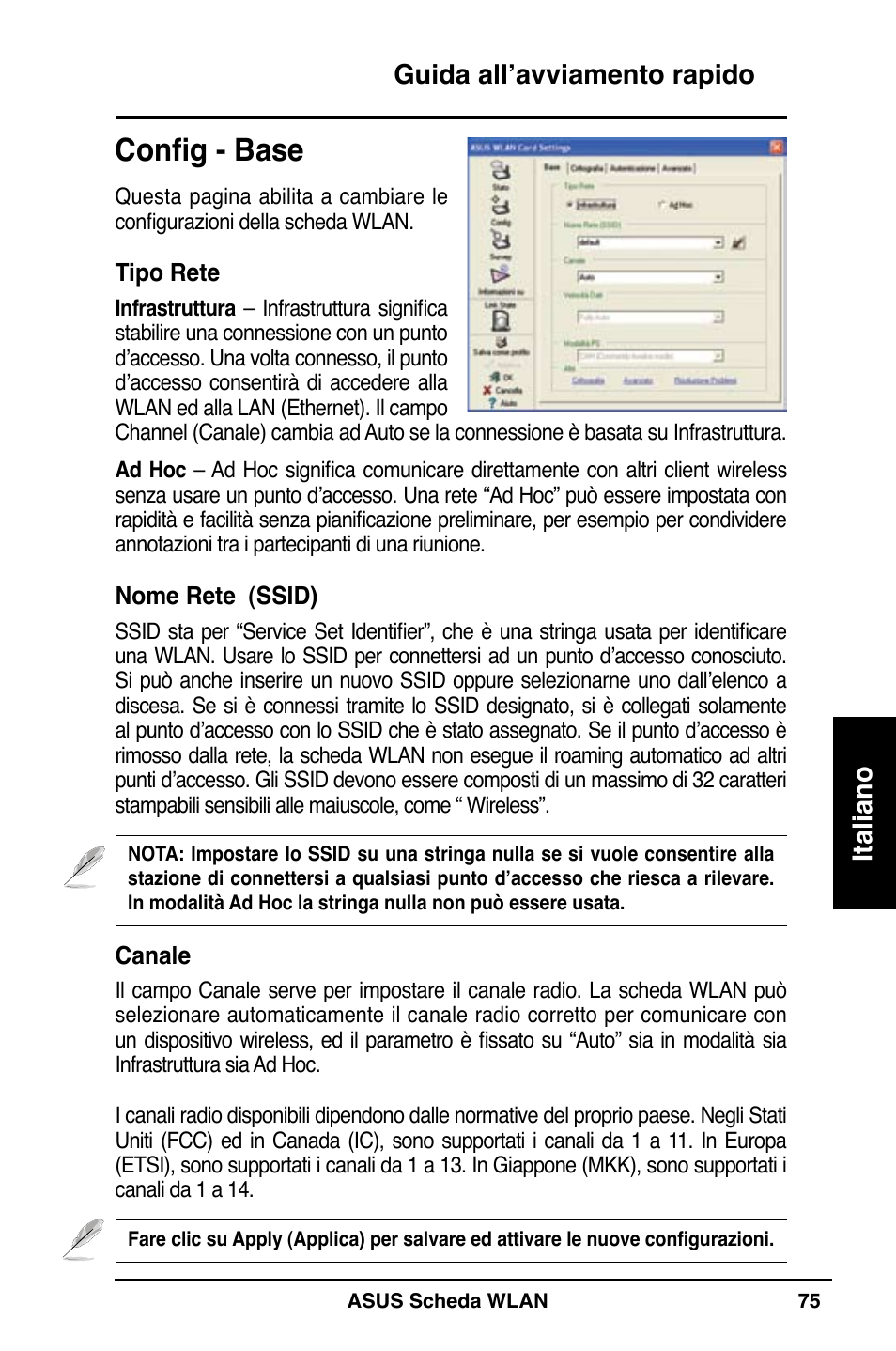 Config - base, Guida all’avviamento rapido italiano | Asus WL-100W User Manual | Page 76 / 127