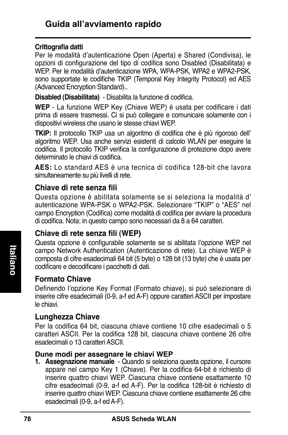 Guida all’avviamento rapido italiano | Asus WL-100W User Manual | Page 79 / 127