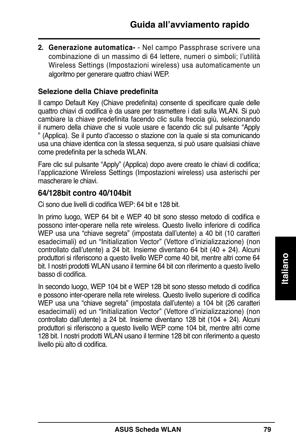 Guida all’avviamento rapido italiano | Asus WL-100W User Manual | Page 80 / 127