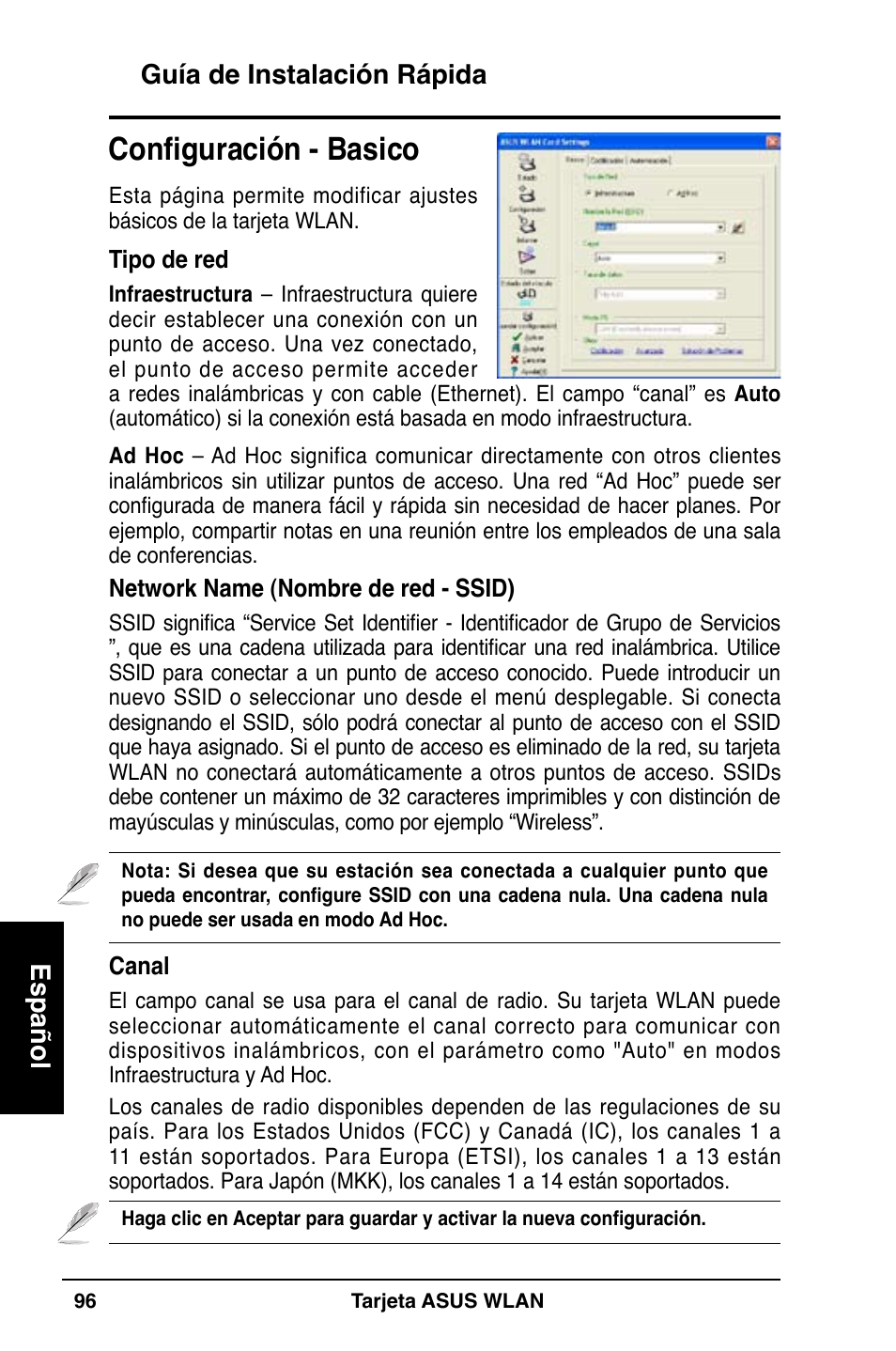 Configuración - basico, Guía de instalación rápida español | Asus WL-100W User Manual | Page 97 / 127